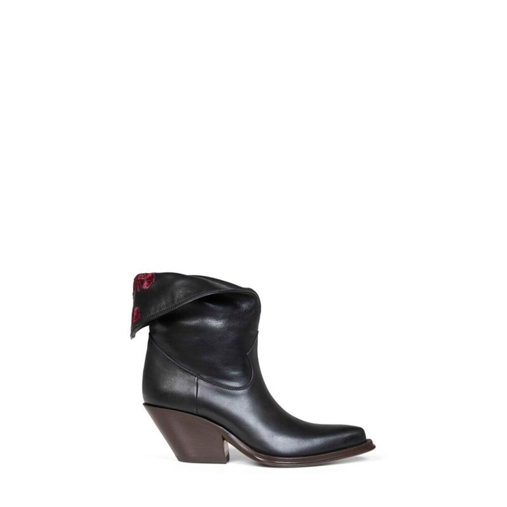 Chloé Women Black Semi-Shiny Calfskin Leather Azelan Ankle Boots